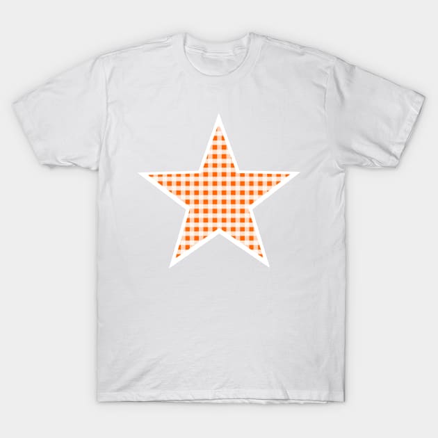 Orange and White Gingham Star T-Shirt by bumblefuzzies